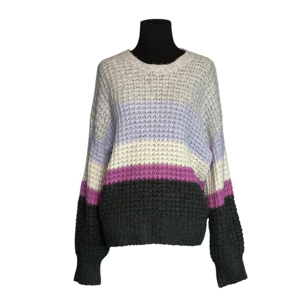 Universal Thread Purple Lilac Grey Striped Waffle Knit Sweater Size XS